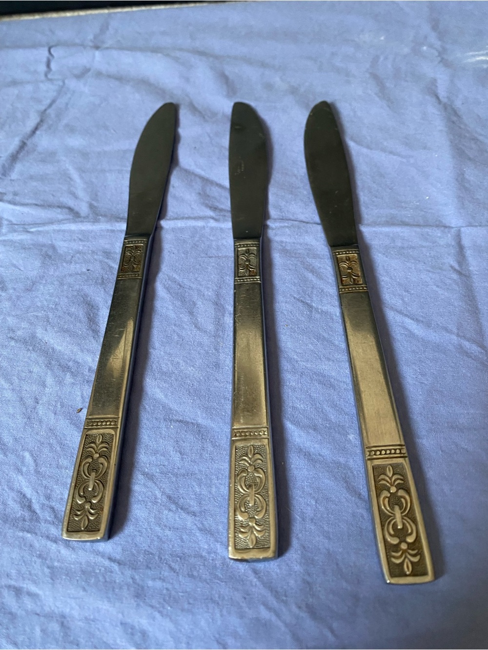 Set of 3 vintage Customcraft Stainless  Butter Knife Set - silver color